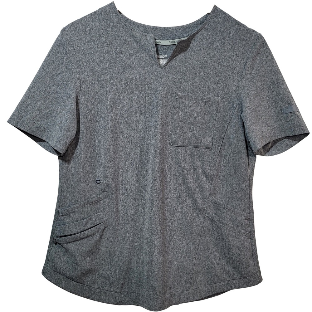 ClimateRight by Cuddl‎ Duds Womens Scrub Top Heather Grey Split Neck Small S